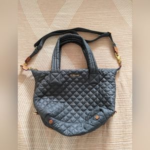 MZ Wallace Gray Quilted Tote Bag with Detachable Strap